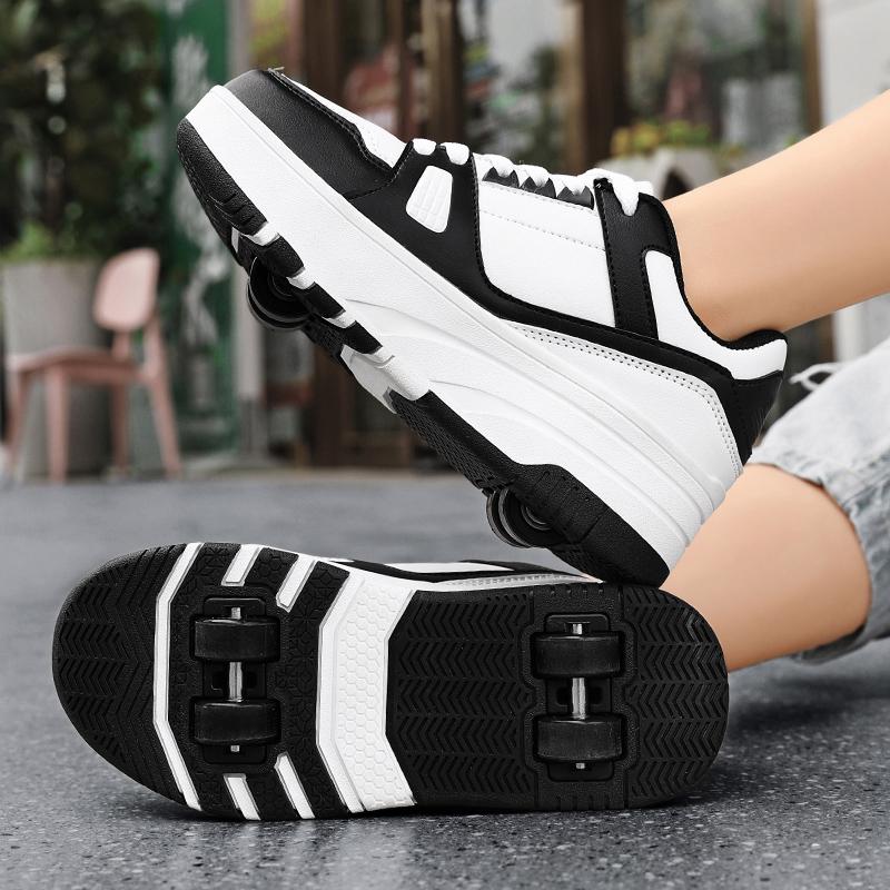 29-40 Детские четырехколесные разборные плоские туфли Runaway Shoes / Колесные скейт-кеды с колесами для женщин