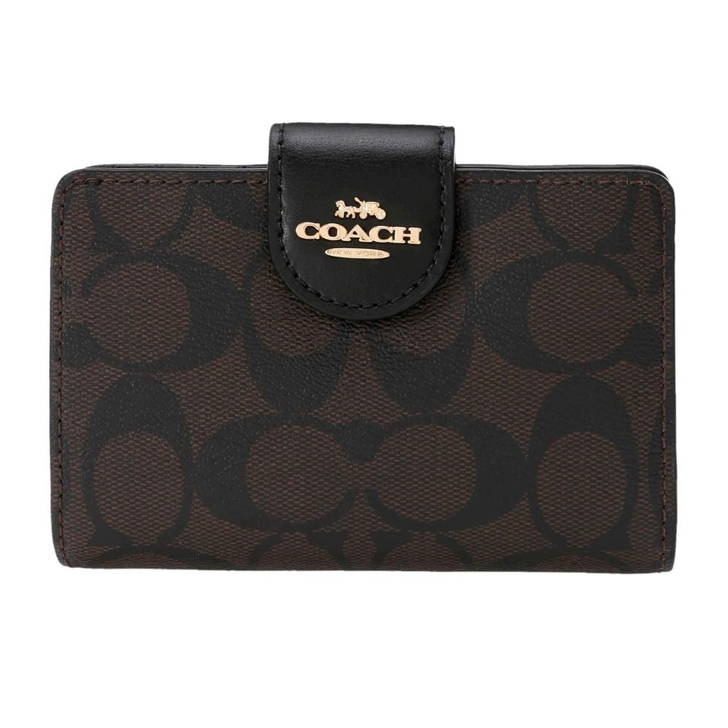 Outlet OUTLET Bifold Wallet C0082 IMAA8 Signature Canvas Brown [Coach] Brown/Black Black/Gold [Item]