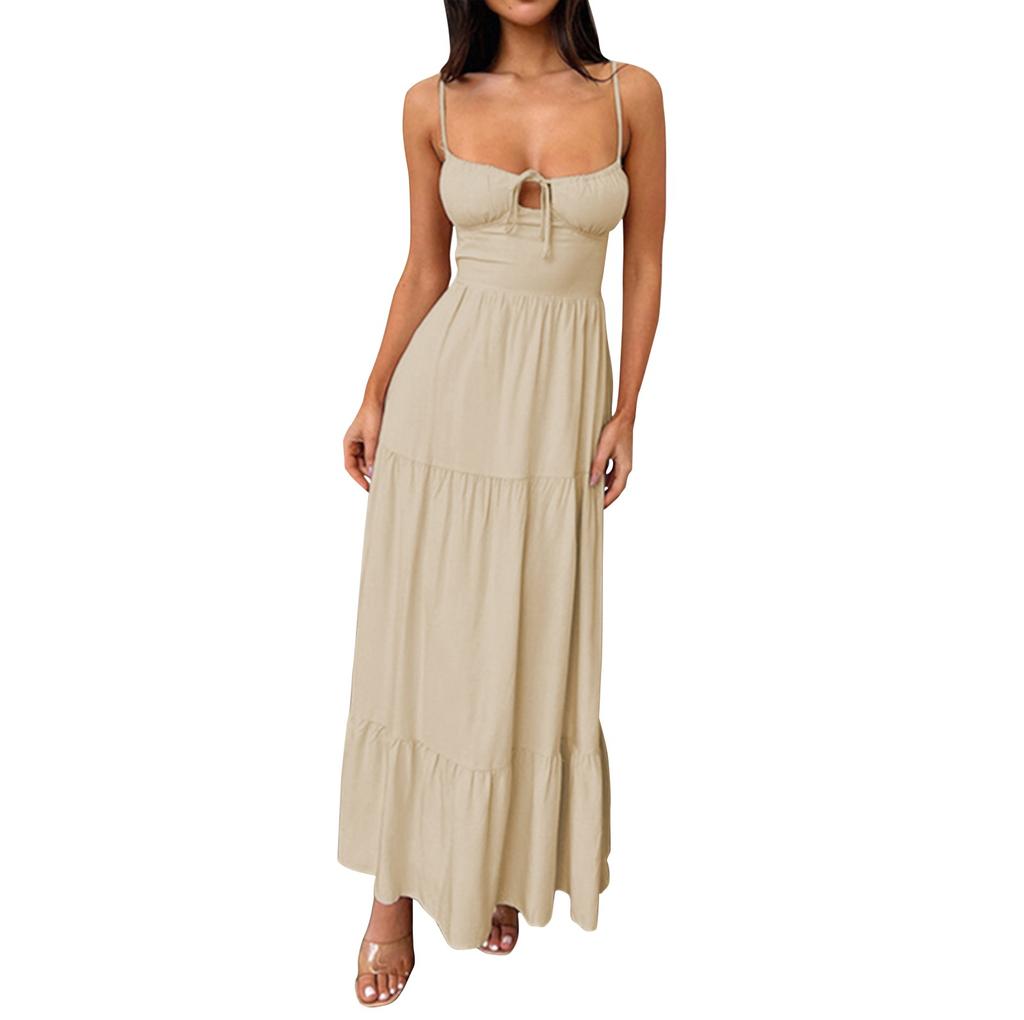 Праздничное платье трапециевидной формы с открытой спиной на подтяжках, весеннее и летнее длинное платье с ремнем на талии