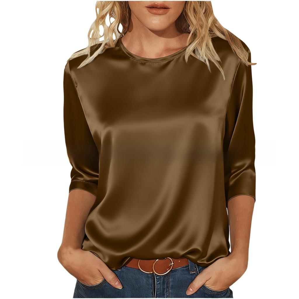 Womens Satin T Shirt With Spliced Design For Casual Wear