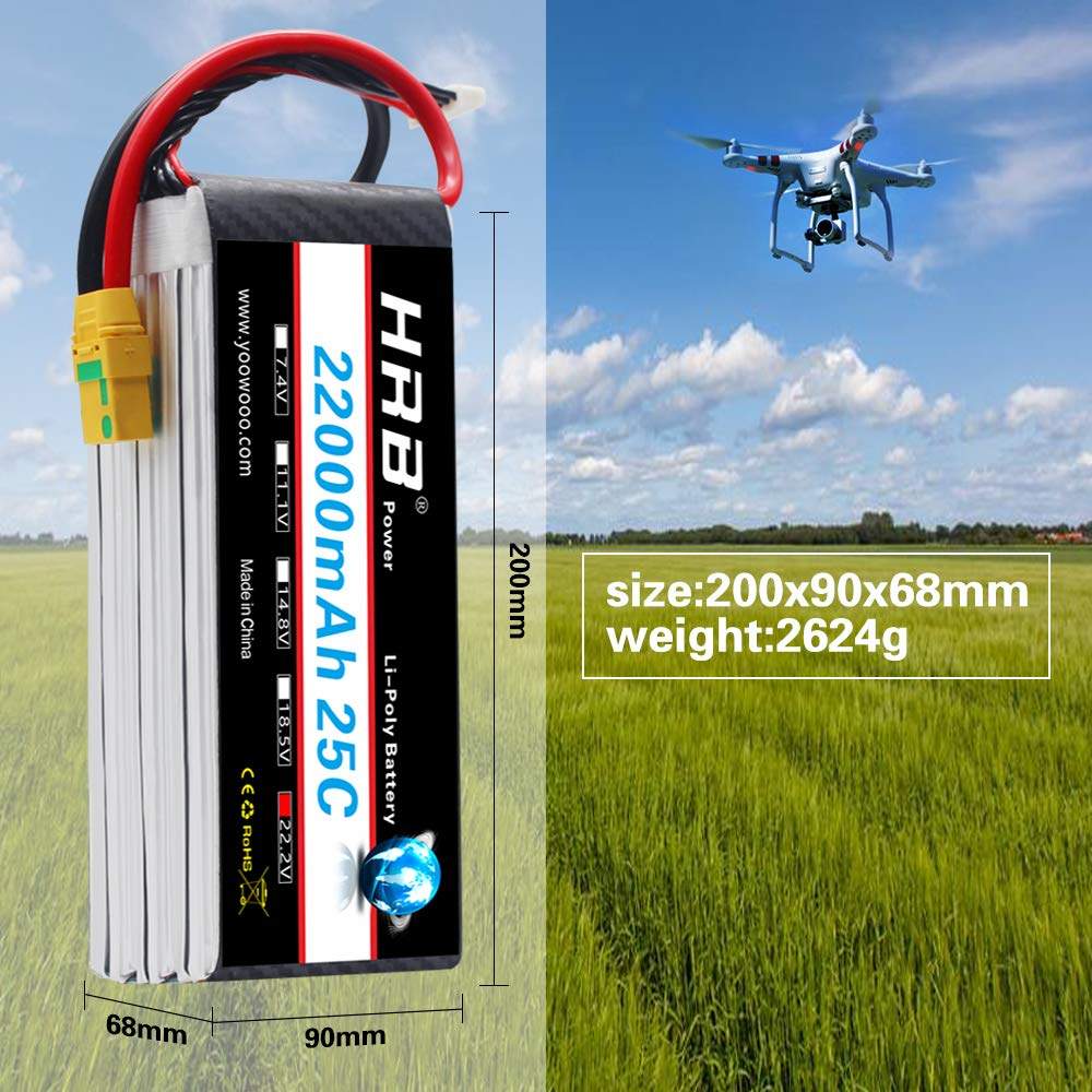 HRB Lipo Pack 22.2v 6s 22000mAh 25C XT90-S Plug for DJI S800 S900 S1000 + UAV E1200 Plant Protector