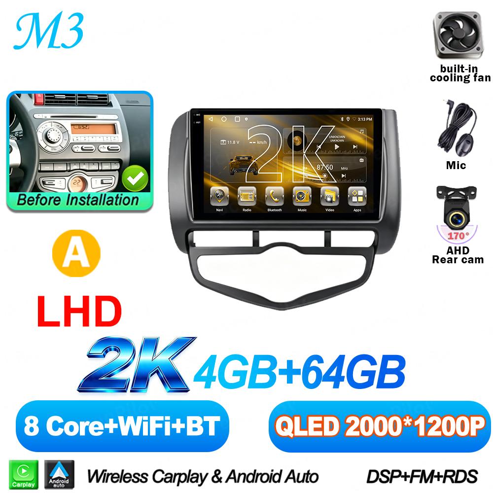 9 Inch Android 16 For HONDA JAZZ City 2002-2007 Car Radio Stereo Head Unit Multimedia Video Player GPS Navigation 2K QLED 8 Core
