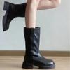Зимние новые женские ботинки 2024 года, высококачественные однотонные модные кожаные ботинки с круглым носком средней длины для отдыха на открытом воздухе, повседневные женские ботинки