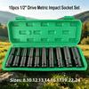 10Pcs 1/2 Inch Drive Deep Impact Socket Set Metric 8-24mm Deep Socket Set  For Electric Wrench