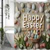 Happy Easter Bunny Eggs Floral Shower Curtain, Bathroom Decorative Shower Curtain, Waterproof Shower Curtain with Hooks