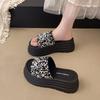 Thick-bottomed Height-increasing Slippers for Women's Summer Wear 2025 New Versatile Sequins One-word Drag Korean Version of Fairy Sandals Tide