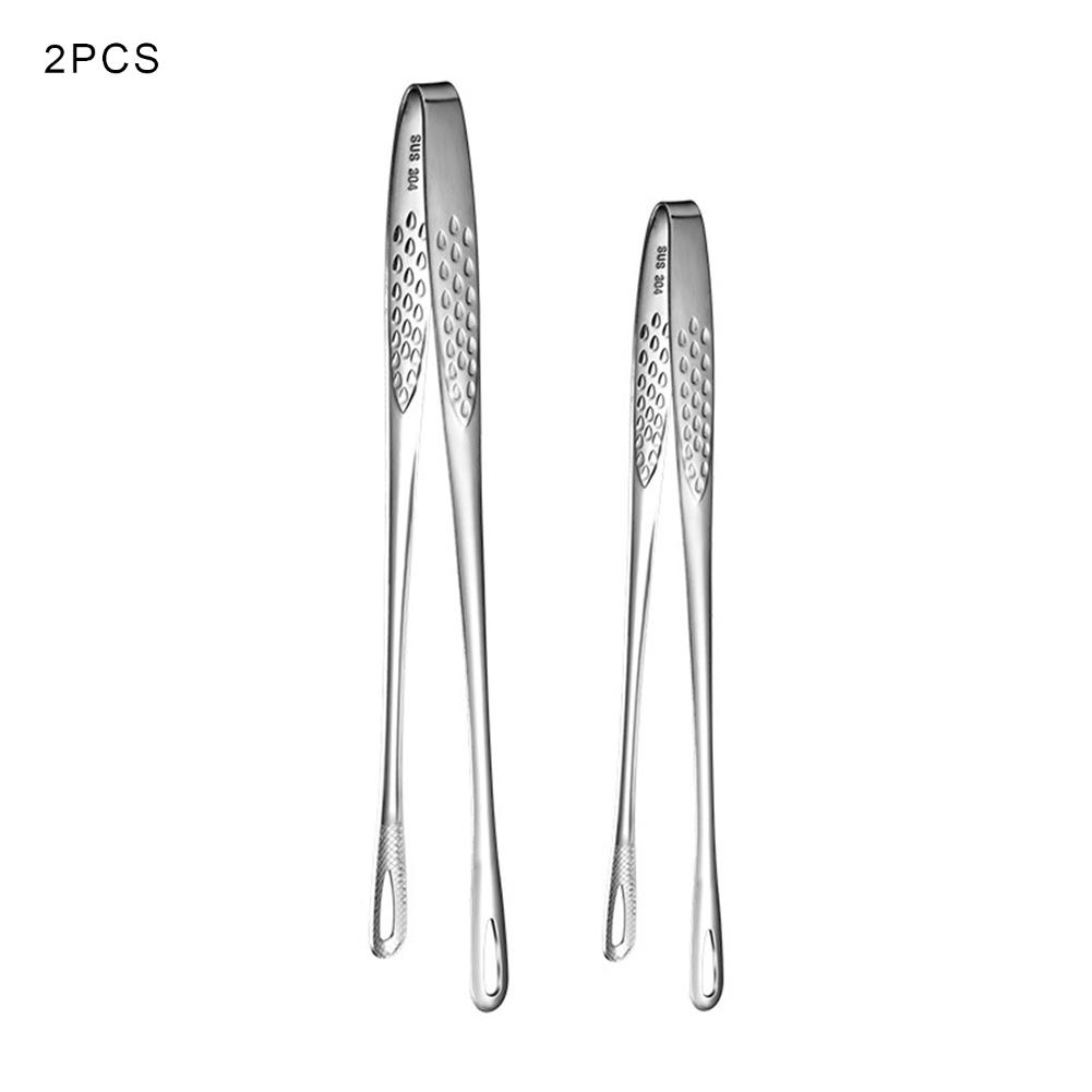 2Pcs Clamp Stainless Steel 9/12inch Kitchen Straight Grill Tweezers BBQ Food Tongs Tools For Flipping Meats Gripping Vegetable