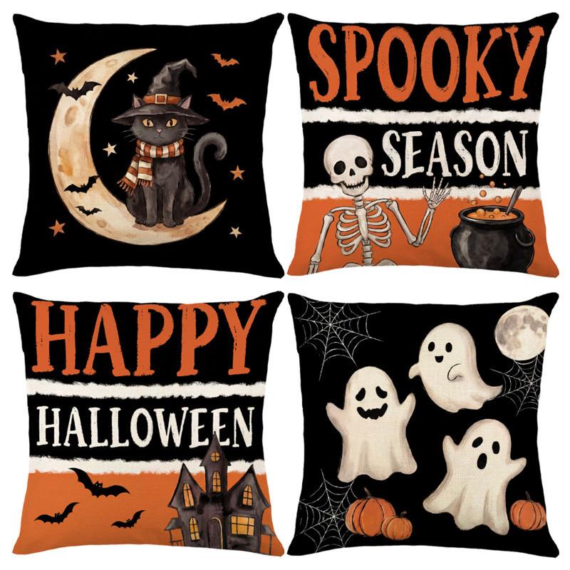 Halloween Pillow Covers Pumpkin Ghost Print Couch Throw Pillow Case Cushion Cover for Sofa Bed Holiday Decor 45x45cm