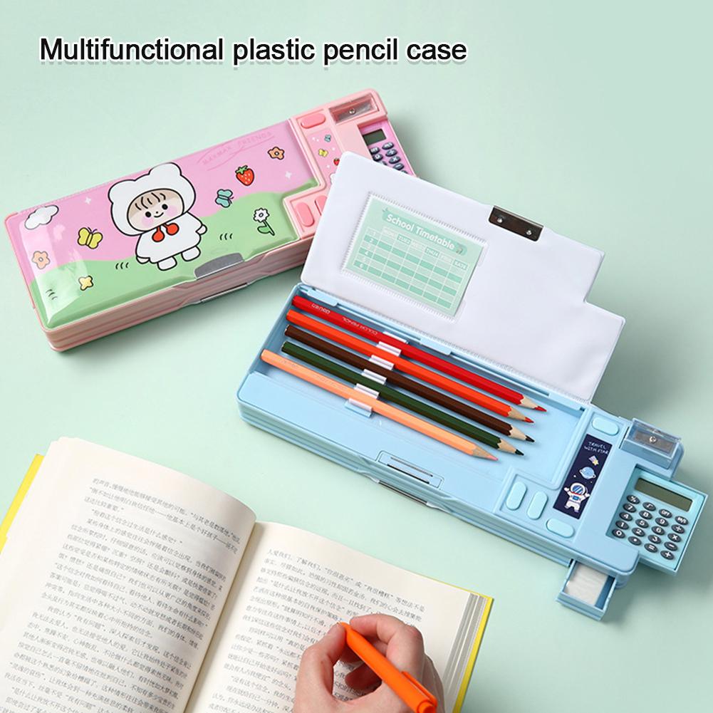 Multifunctional Pencil Box Cartoon Stationery Storage Box with Calculator Pencil Sharpener School Supplies Children Gift