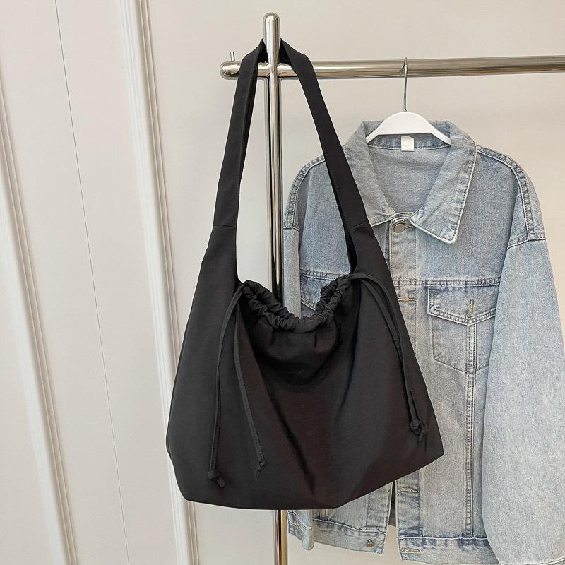 Fashion Drawstring Canvas Bag Women's New Large-capacity Casual Shoulder Bag College Students Class Universal Messenger Bag
