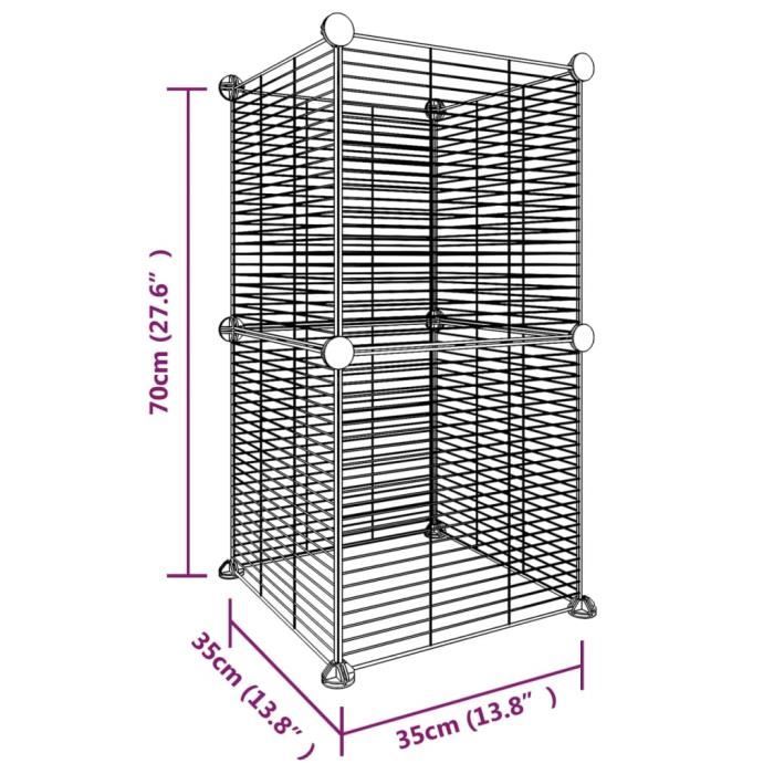 3114034 vidaXL Pet Cage 8 Panels Black 35x35 Cm Steel