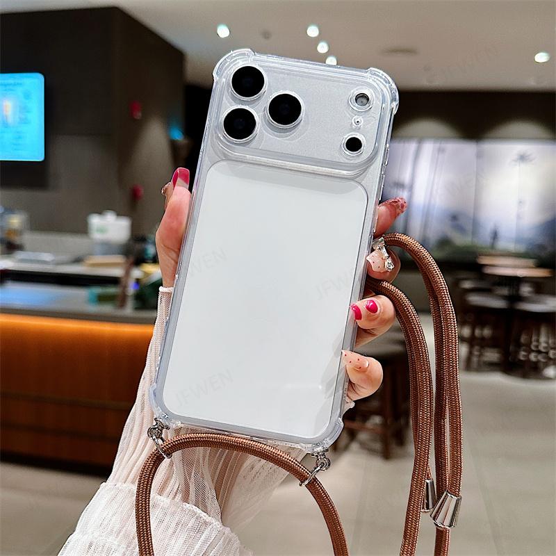 Чехол-кошелек на шею с ремешком, противоударный чехол для iphone 17 Air 16 16E 15 14 13 12 11 Pro Max Plus, силиконовый, мягкий ТПУ, прозрачная задняя крышка