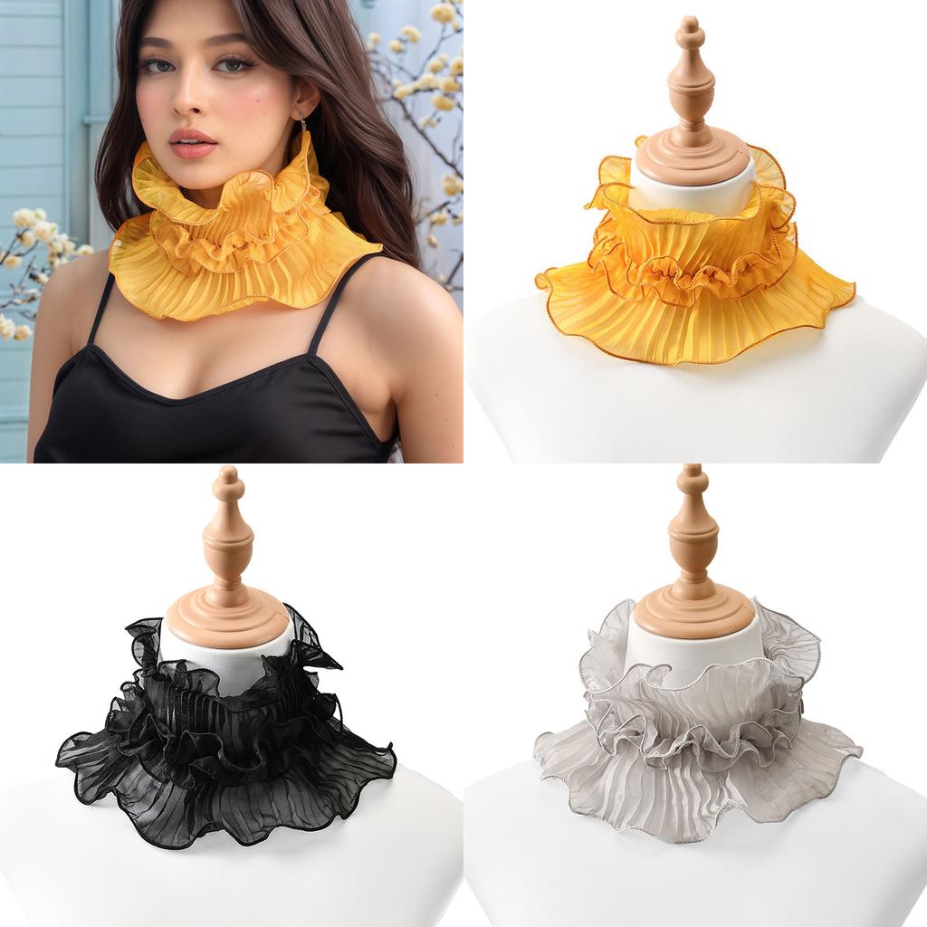 Spring Summer Floral Lace Trim Polyester Neck Scarf Versatile Women's Shirt Collar Design with Ruffled Edge for Stylish