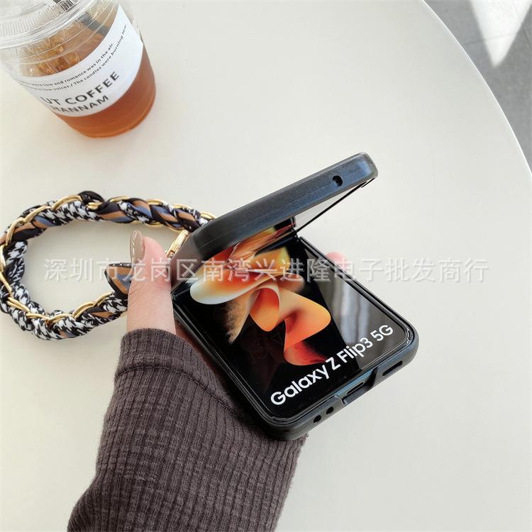 Применимо к Samsung ZFlip3 клетчатый кожаный складной чехол для мобильного телефона ZFlip4 портативный шнурок шелковый шарф задняя крышка чехол защитный чехол