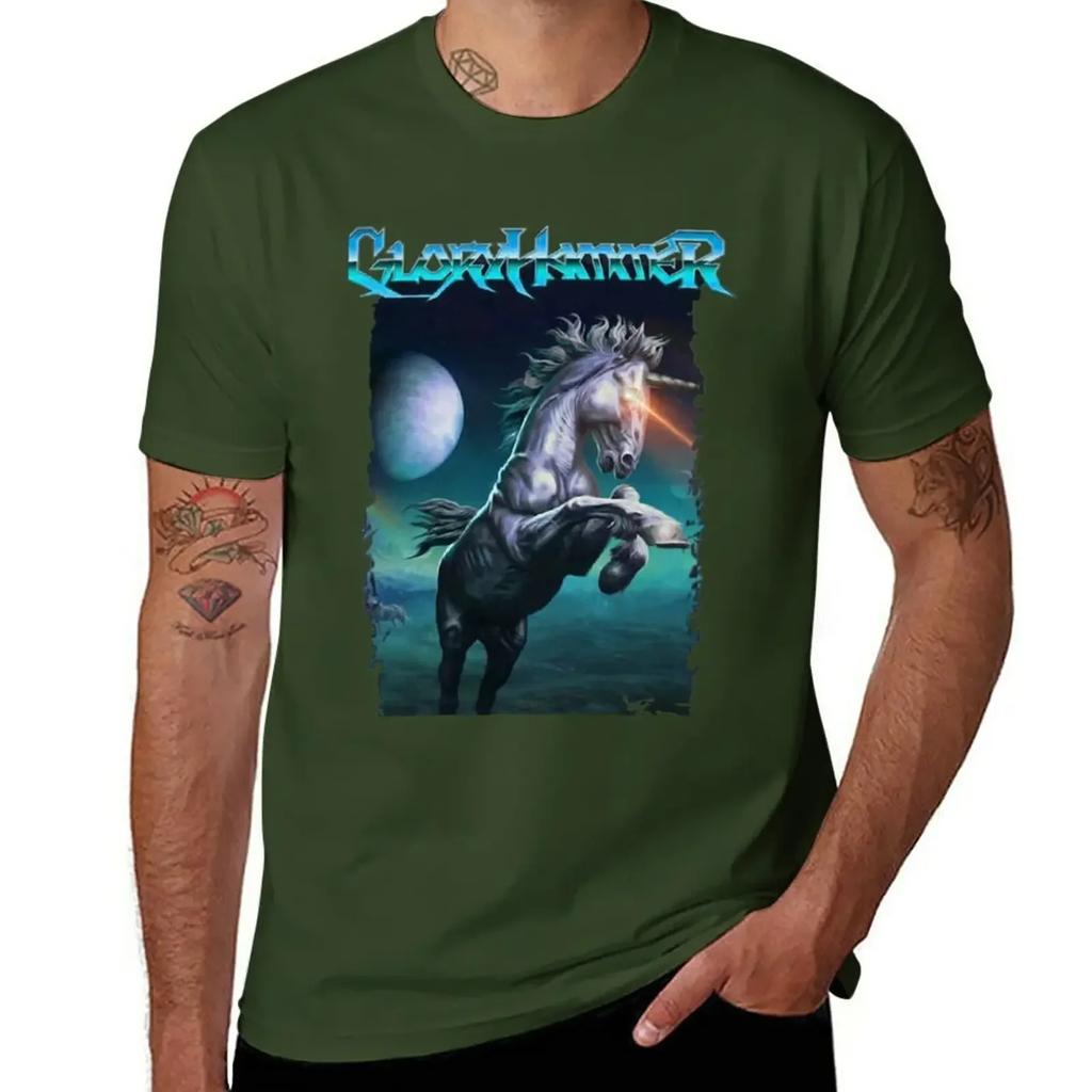 Outfits mens clothing harajuku  black t shirts sweat shirts tees t shirt graphic New GLORYHAMMER HORSE T-Shirt streetwear 2024