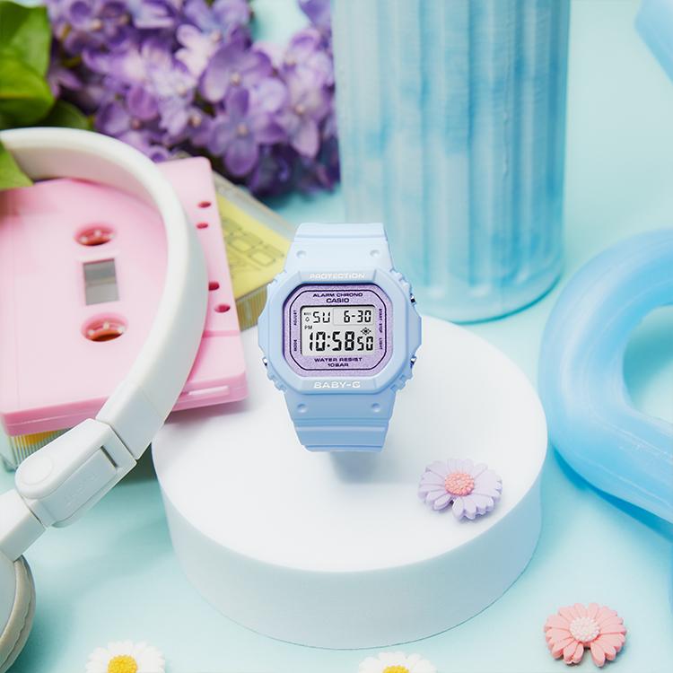 Casio Серия Baby-G Маленькие Квадратные Спортивные Водонепроницаемые Кварцевые Часы Унисекс Часы Макаронно-Синие BGD-565SC-2PR