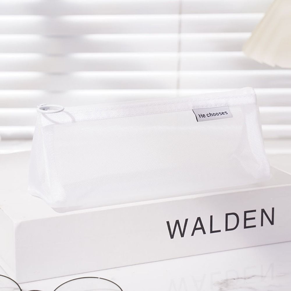 Retro Color Mesh Pencil Case Nylon Zipper Stationery Bag Simple Transparent Bills Bag Pencil Bag