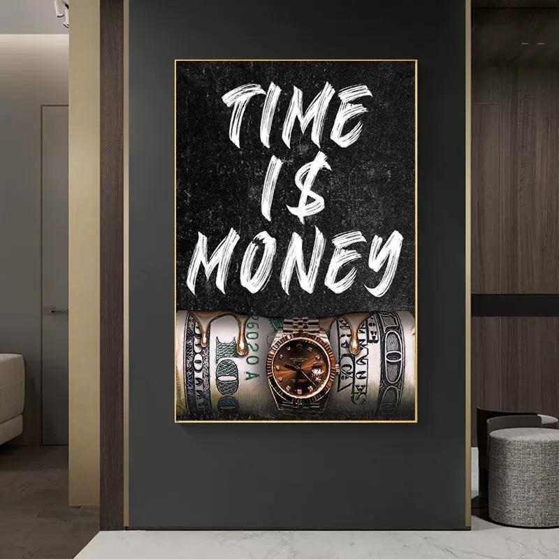 Время - деньги, не тратьте зря, мотивирующий роскошный постер, холст, картина, доллары, настенное искусство для офиса, декор для дома, печать, куадрос