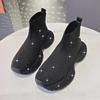 2024 Women's European High-Top Sneakers: Elastic Knit Sock Shoes with Thick Rhinestone Decor