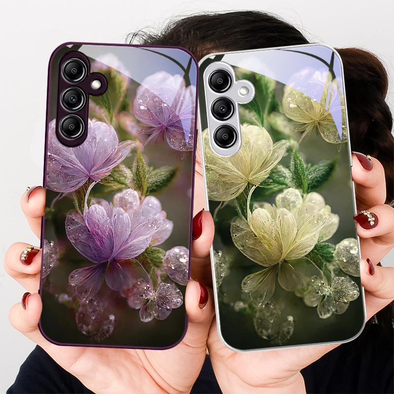 Розовый Кристальный Цветок Для Samsung A 20 30 22 23 24 25 26 31 32 33 34 35 42 50 51 52 53 54 55 56 70 71 72 73 5G стеклянный чехол для телефона