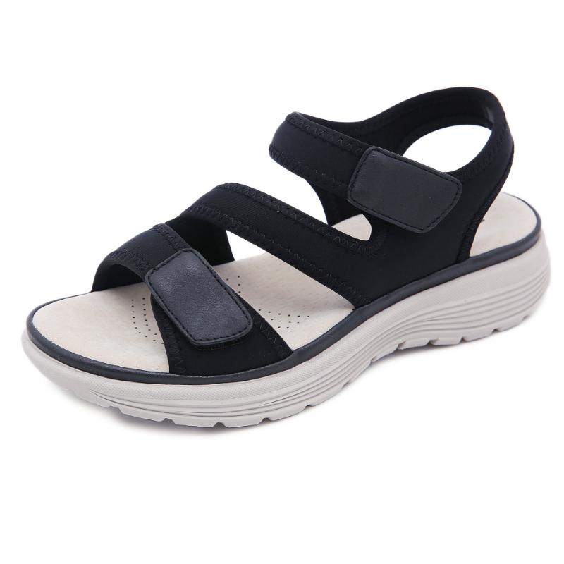 Summer 2025 New Leather Sandals For Women In Women's Sports Style Wedge Lightweight Velcro Large-Size Slippers For Women Casual