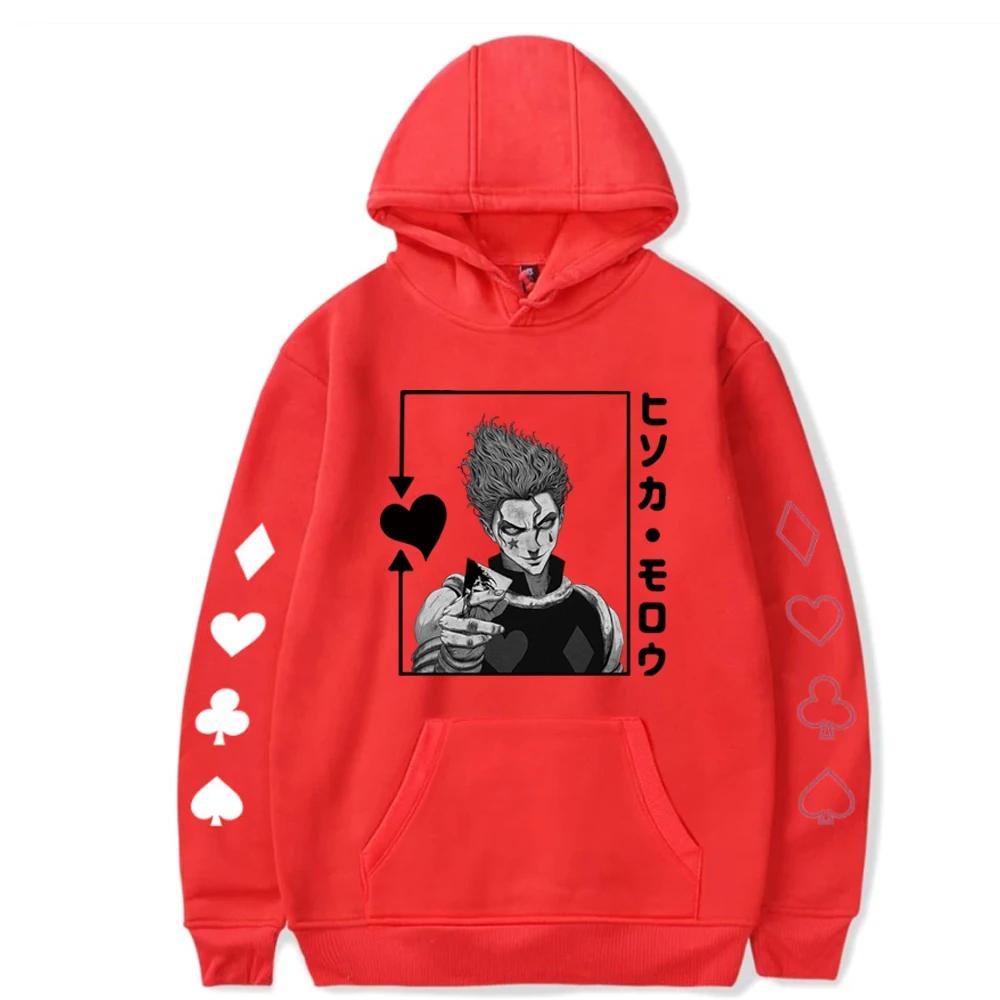 Sweat à capuche Hisoka Hunter X Hunter Anime, hauts de sport respirants, motifs noirs et blancs, streetwear à la mode, Harajuku, manga amusant