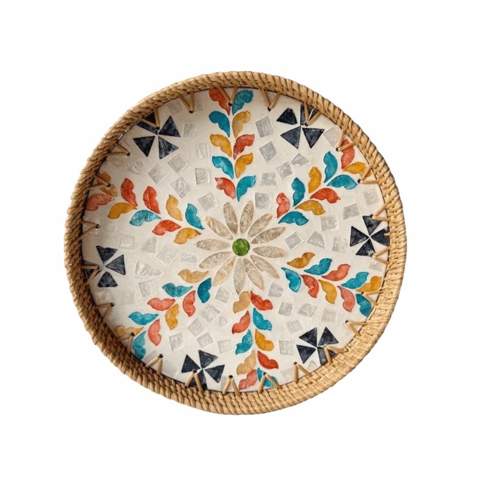 Handmade Woven Tray Round Decorative Tray Storage Tray Rattan Serving Tray Living Room