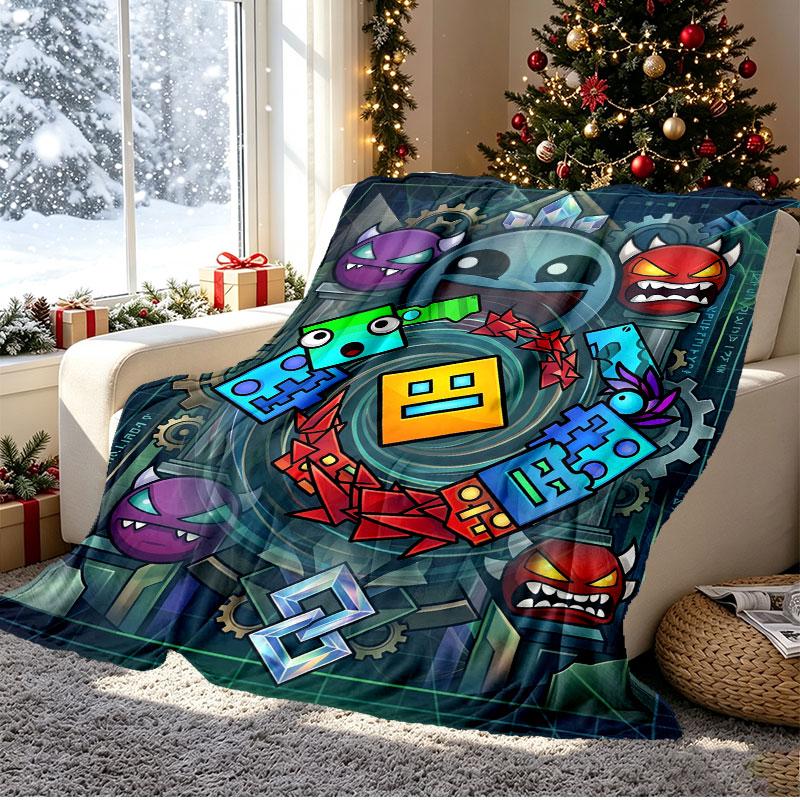 Geometry Dash Pattern Blanket for Home Decoration, Bed, Sofa, Car Travel, Camping, Suitable for All Seasons, Birthday Christmas Gift