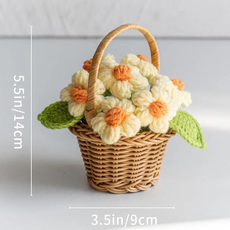 1PC Hand-knitted Sunflowers Decoration Crochet Flower Woven Potted Table Home Decor Ornament For Friends Gifts Wedding