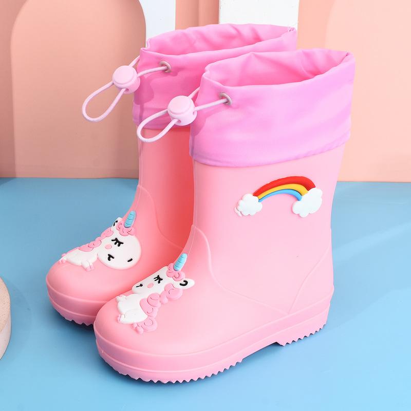 Производитель детской дождевой обуви для девочек, флисовая обувь для мальчиков, нескользящая водонепроницаемая обувь, всесезонные резиновые сапоги с рисунком, детская дождевая обувь