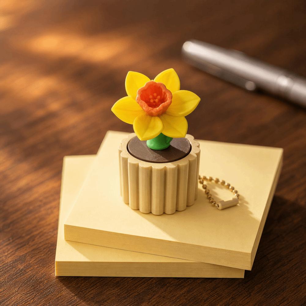 3D Printed Mini Potted Plants Clicker Keychain Simulation Daffodil Tulip Keychain Children Adults