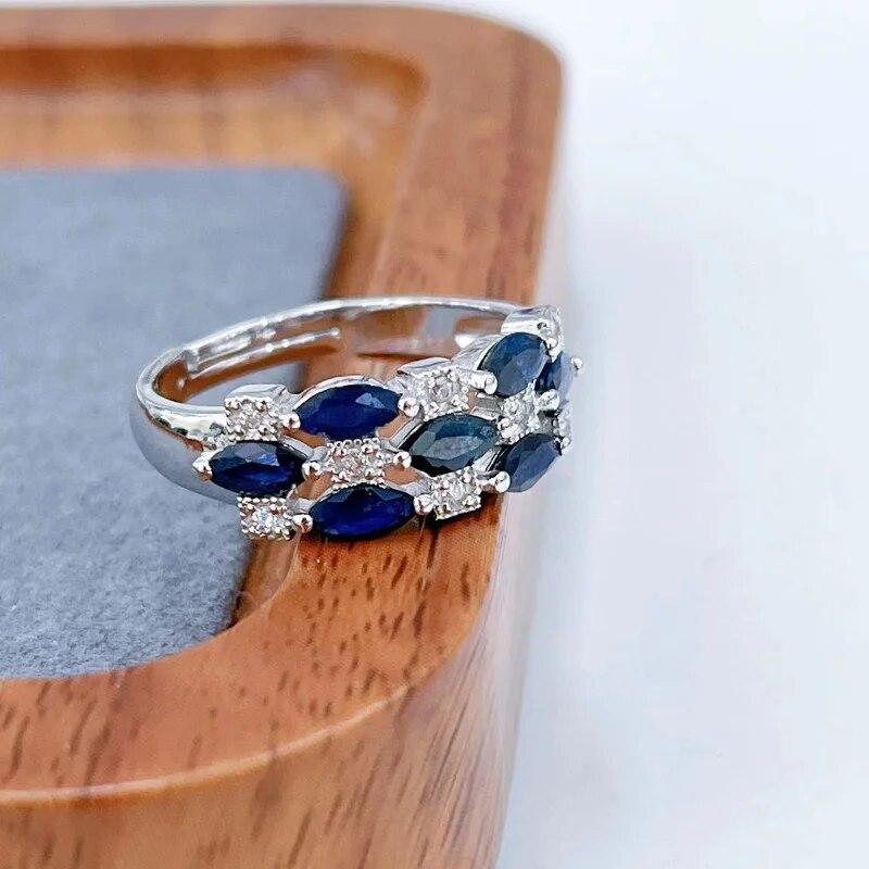 Sace Gems Кольца из стерлингового серебра 925 пробы с изменяемым размером 2*5 мм с натуральным сапфиром для женщин, ювелирные изделия для помолвки, коктейля и вечеринки