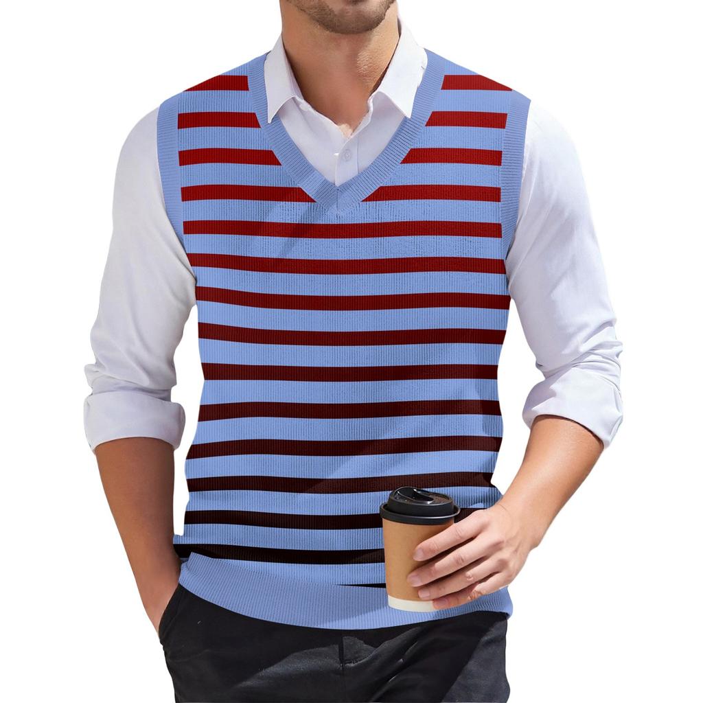 Мужской модный принтованный V-образный вырез без рукавов трикотажный пуловер