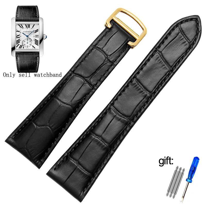 Ремешок для часов Cartier Tank Calibre Серии Натуральная Кожа Механические Часы мужской и женский 20мм 22мм 23мм 25мм ремешок для часов
