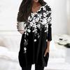 Womens Tops V-neck 3/4 Sleeve Blouses Casual Mid-length Shirts Fashion Print Tunic Tops With Pockets