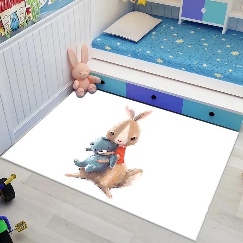 Ковер 'Зайчик' для пасхального декора гостиной, милый мультяшный принт с кроликом, коврик для ползания, придверный коврик, ковер для зоны, коврики для пола спальни, ванной комнаты