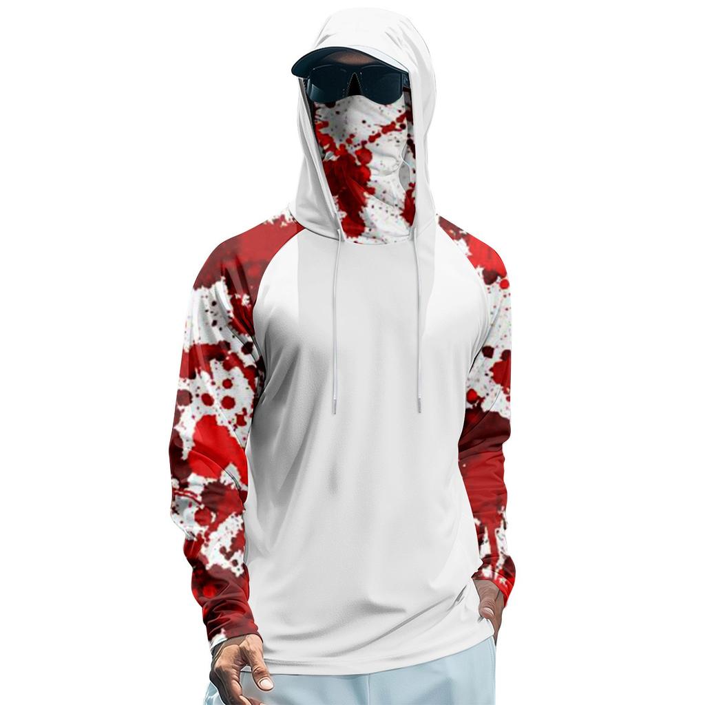 Мужская худи реглан для рыбалки с принтами на Хэллоуин - UPF 50+ УФ защита, длинный рукав, солнцезащитная рубашка с сетчатым козырьком