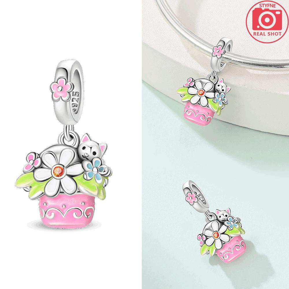 Классическая подвеска Оригинальная медь Фиолетовый цветок Колокольчик Кошка Звезды Луны Бусина Подходит для браслета Изысканный подарок Ювелирное изделие Набор аксессуаров