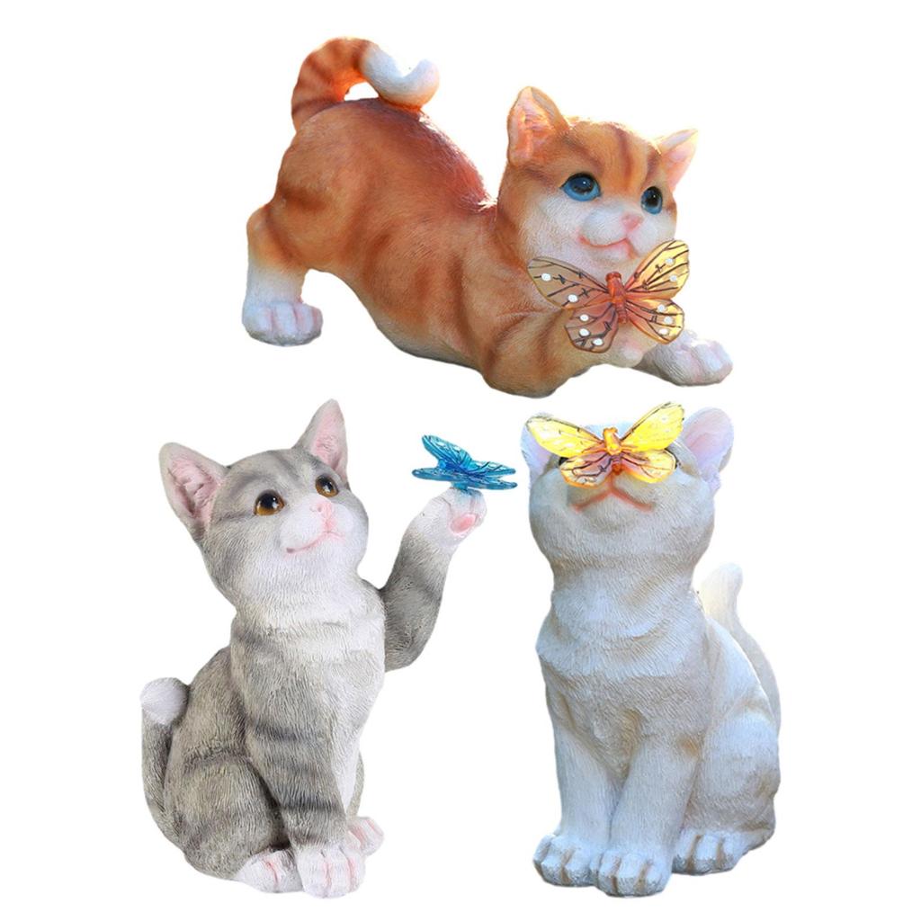 Garden Cat Statue with Solar Light Outdoor Statues for Patio