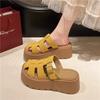 Мода Увеличенная Внутренняя Шнуровка Каблуки Обувь Женские Тапочки Платформа Закрытый Носок Слиперы Женские 2025 Шлепанцы Домашние Тапочки Платформа