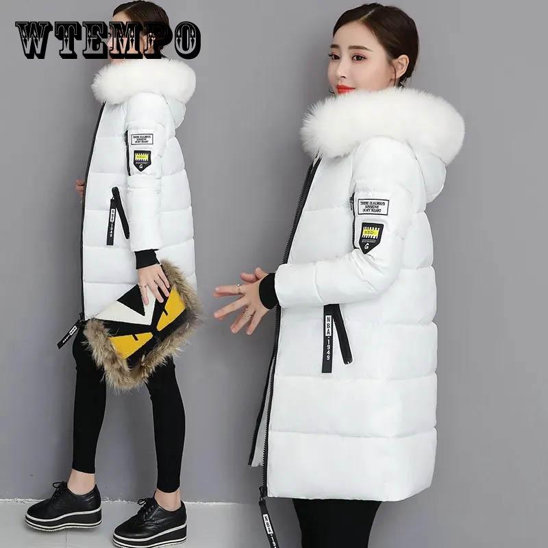 Women's Winter Cotton Padded Jacket Mid-length Praka Slim Fit and Thin Big Fur Collar Padded Jacket Down Coat Thicken Outwear
