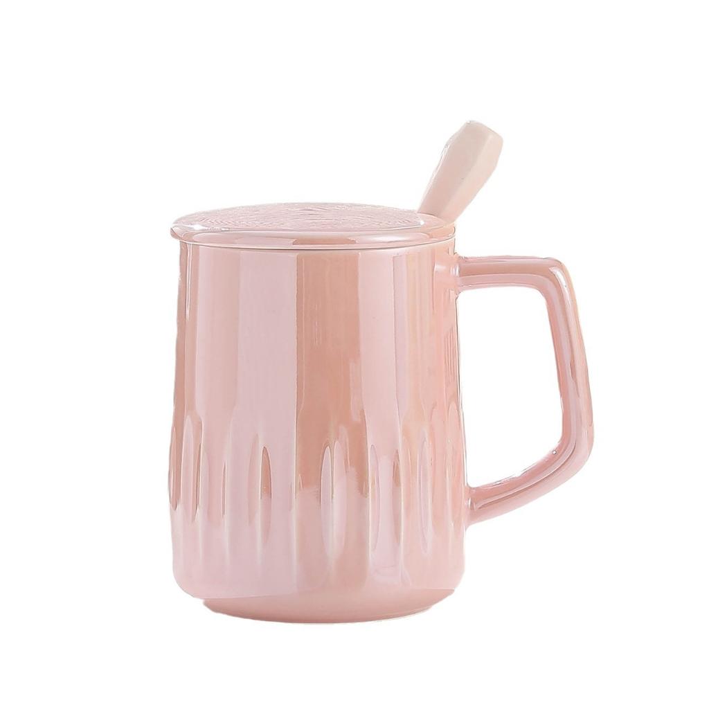 Pearlescent Glaze Mug Design Niche Ceramic Cup  Creative Cup for Girls  High Appearance Level  Couple Water Cup with Lid Household Use