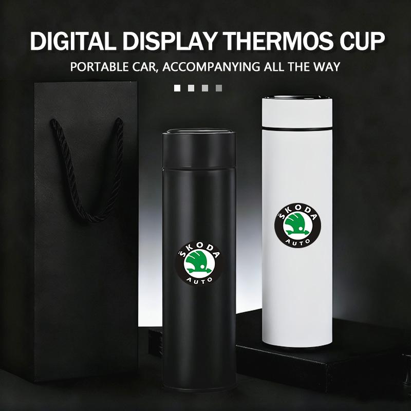 ICPG4 For Skoda Smart Thermo Mug Filter Coffee Drink Flask Temperature Display Cup Kamiq MK3 Roomster Rapid Kodiaq Karoq Fabia Enyaq