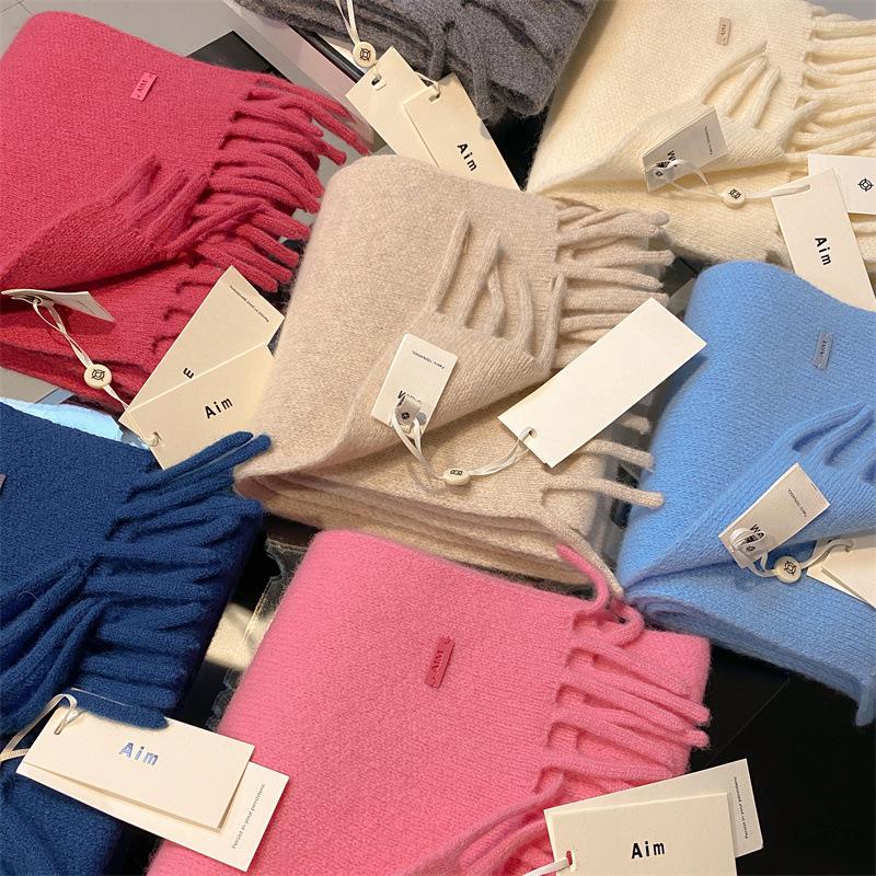 Pure Wool Scarf Women's Winter High End Tassel Warm Short Small Scarf
