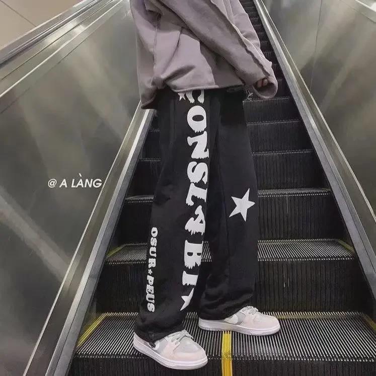 Мужские повседневные прямые брюки в корейском стиле с буквенным принтом в стиле хип-хоп на весну и осень