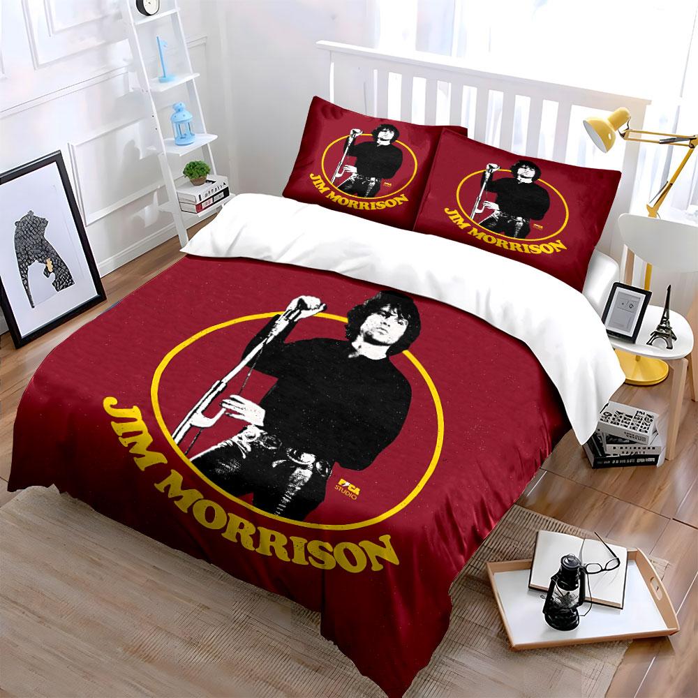 Jim Morrison Red Retro Print Bedding Duvet Cover Set Duvet Cover Pillowcases (1*Duvet Cover 2*Pillowcases, without duvet insert)