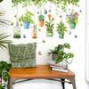 Cartoon Flower and Green Plant Hanging Baskets, Green Leaves, Vines, Butterflies, Home Background and Wall Beautification Stickers