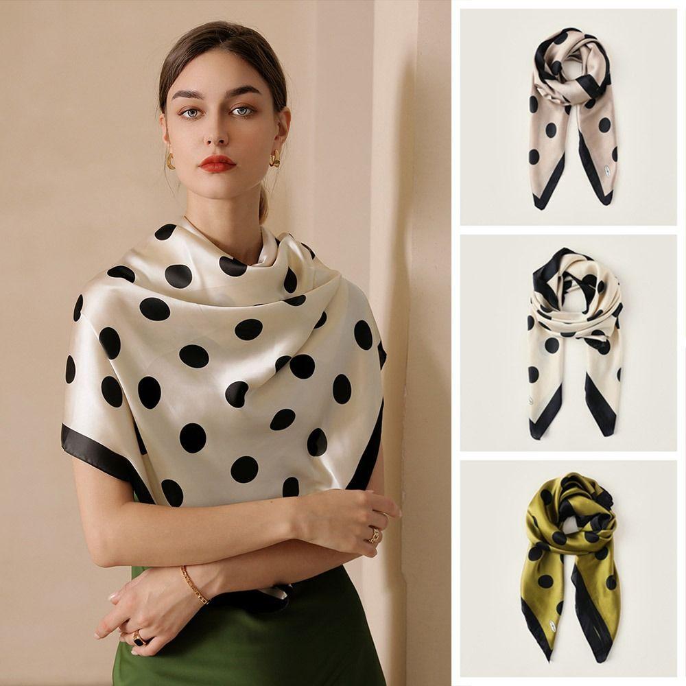 Elegant Women's Silk Scarf Soft Hijab Shawl Wraps Fashion Dot Print Silk Scarf  Bandana
