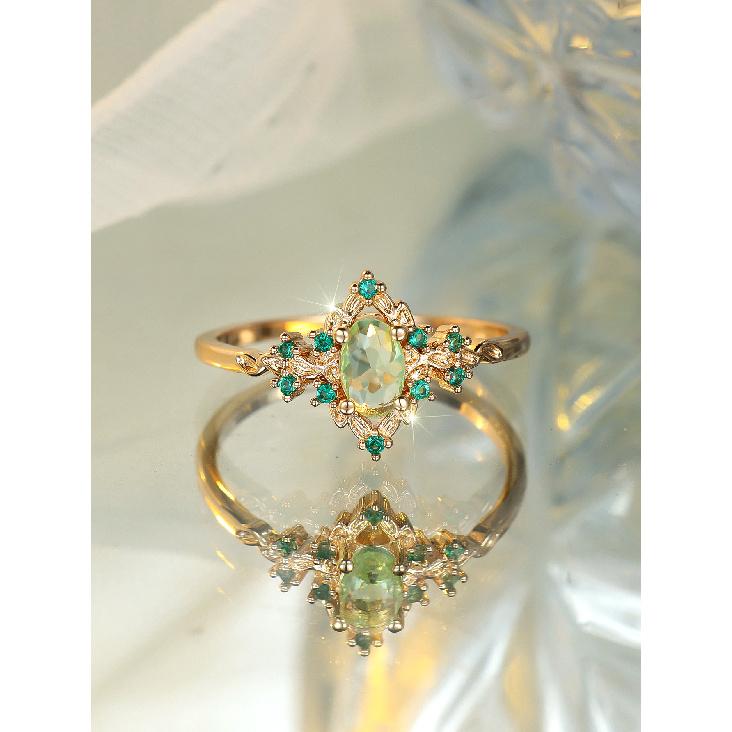 French-style vintage hollow emerald ring for women Rose gold olive green zircon light luxury niche ring