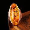 Fashion Vintage Woman Amber Oval Yellow Ring Fashion Jewelry